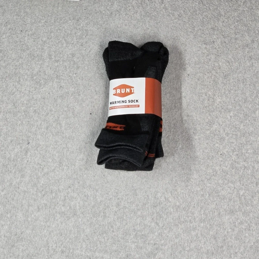 BRUNT Men Socks XL Black Crew 13-15 Warming Sock 2 pack Reinforced Padding NWT
